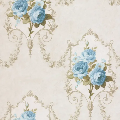 SK Filson Beige & Blue Floral Wallpaper