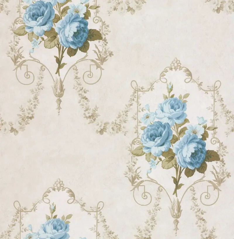 SK Filson Beige & Blue Floral Wallpaper