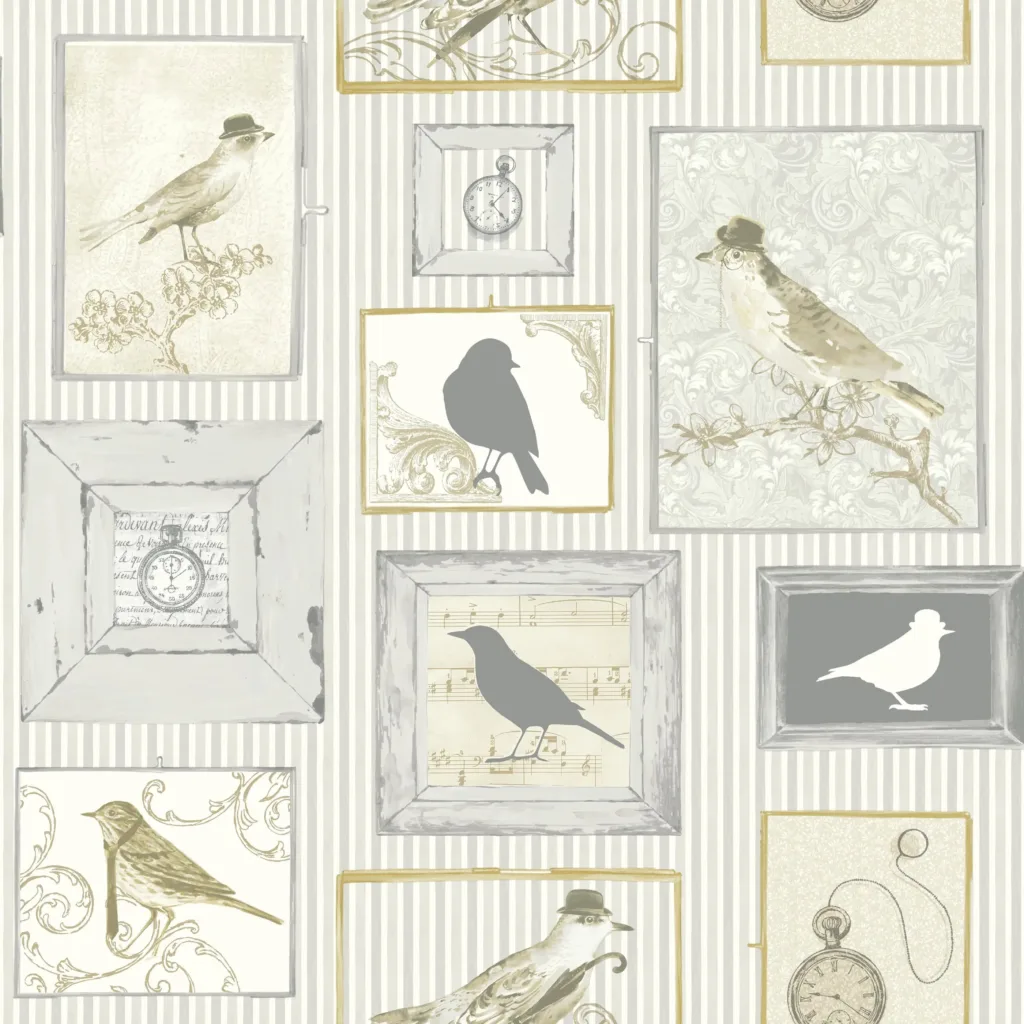 SK Filson Grey Framed Birds Wallpaper