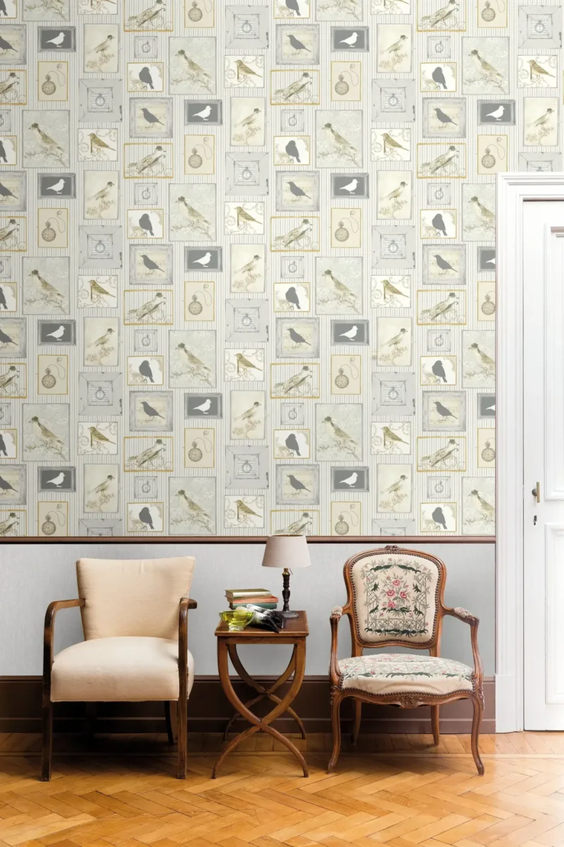 SK Filson Grey Framed Birds Wallpaper